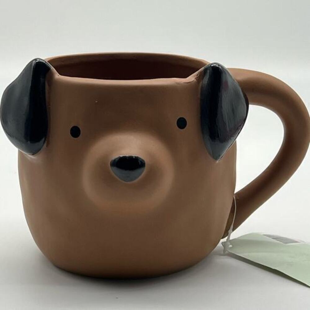 Brown and black pottery doggie mug new